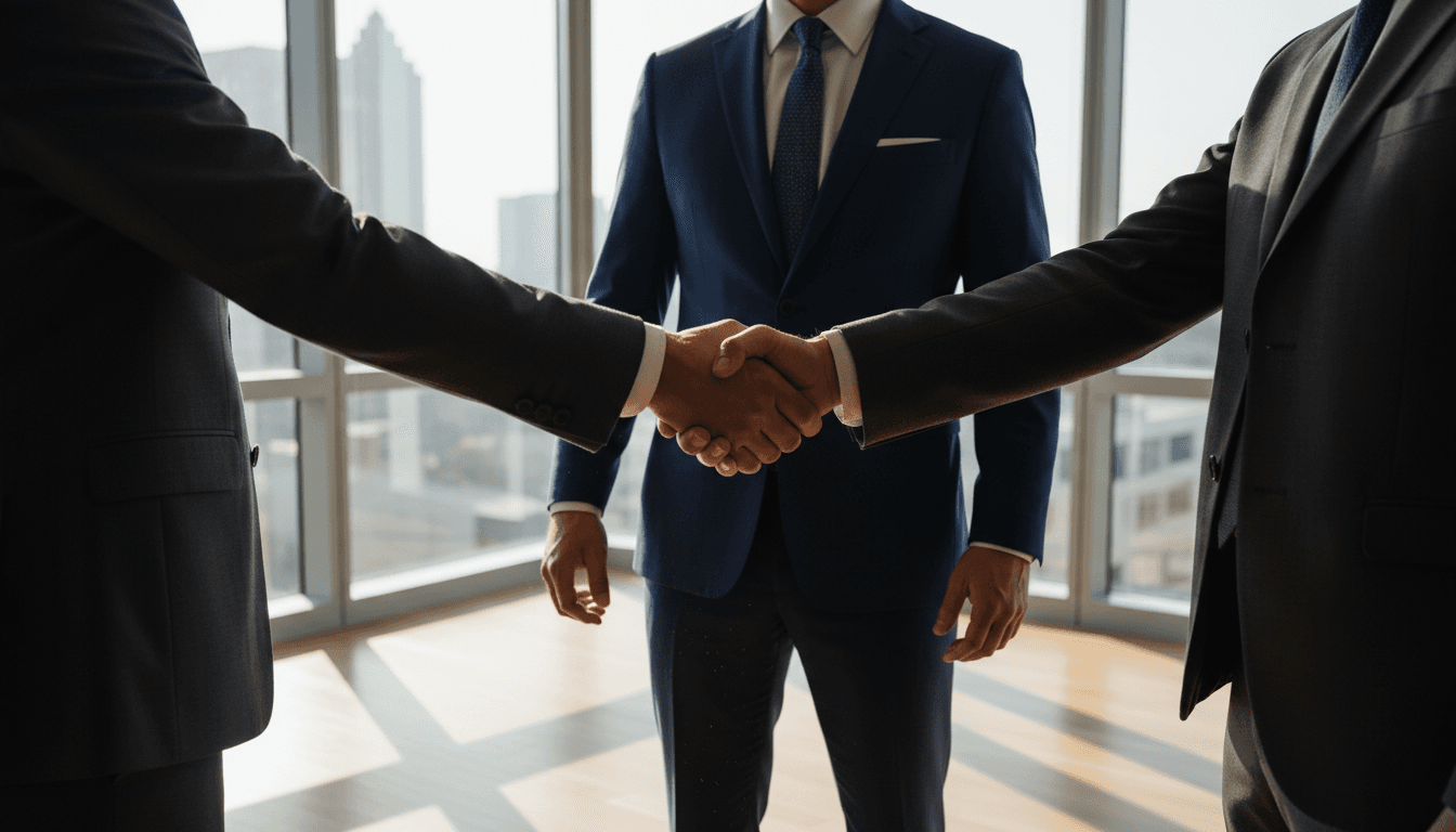 Handshake in a sunlit office